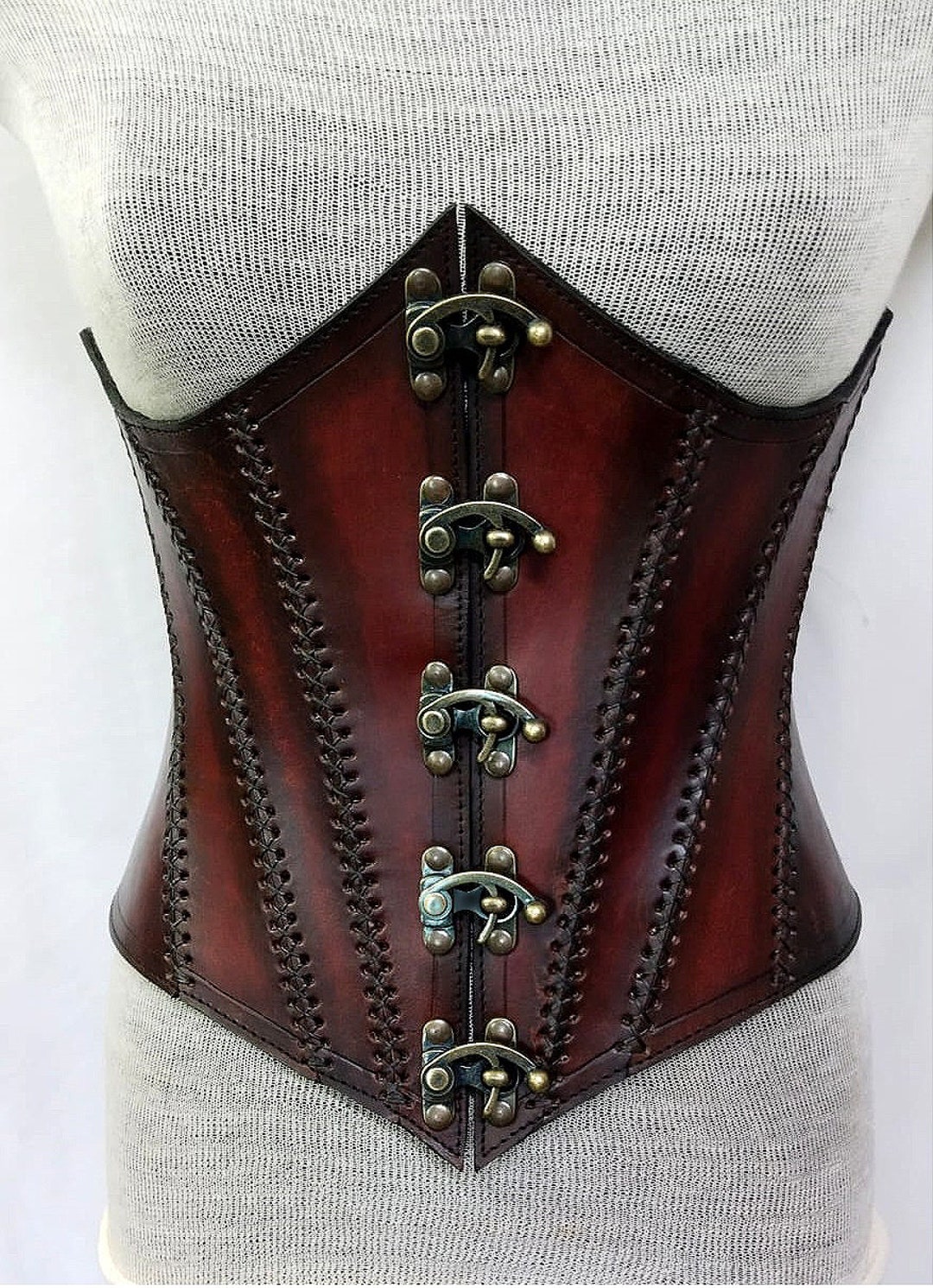 Leather Waist Cincher Corset with Boning--- Custom Made to Order---  Renaissance, Viking, Swedish, Historical, Peasant, Medieval, etc