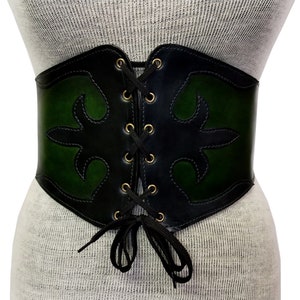 Cinto espartilho de couro verde feito à mão: Cintura LARP medieval renascentista