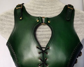 Shieldmaiden Warrior Armor, Green Antique Leather Female Viking Chest plate LARP cosplay medieval