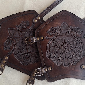 Tooled-Hand Carving Celtic Dragon Viking leather bracer for LARPS-Medieval Renaissance warrior leather arm cuffs-Leather Armour - Arm Guard