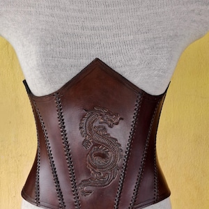 Celtic Dragon Viking Leather Under-bust Corset, Medieval-LARP Handmade Leather Armour, Cosplay Warrior Armour