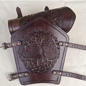 Tooled-Hand Carving Tree of Life Viking leather bracer for LARPS-Medieval Renaissance warrior leather arm cuffs-Leather Armour - Arm Guard