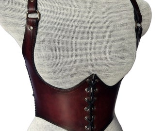 Viking Leather Corset, Medieval Leather Under-bust Corset, LARP Handmade Leather Corset, Antique Brown Handmade Armor Leather Corset