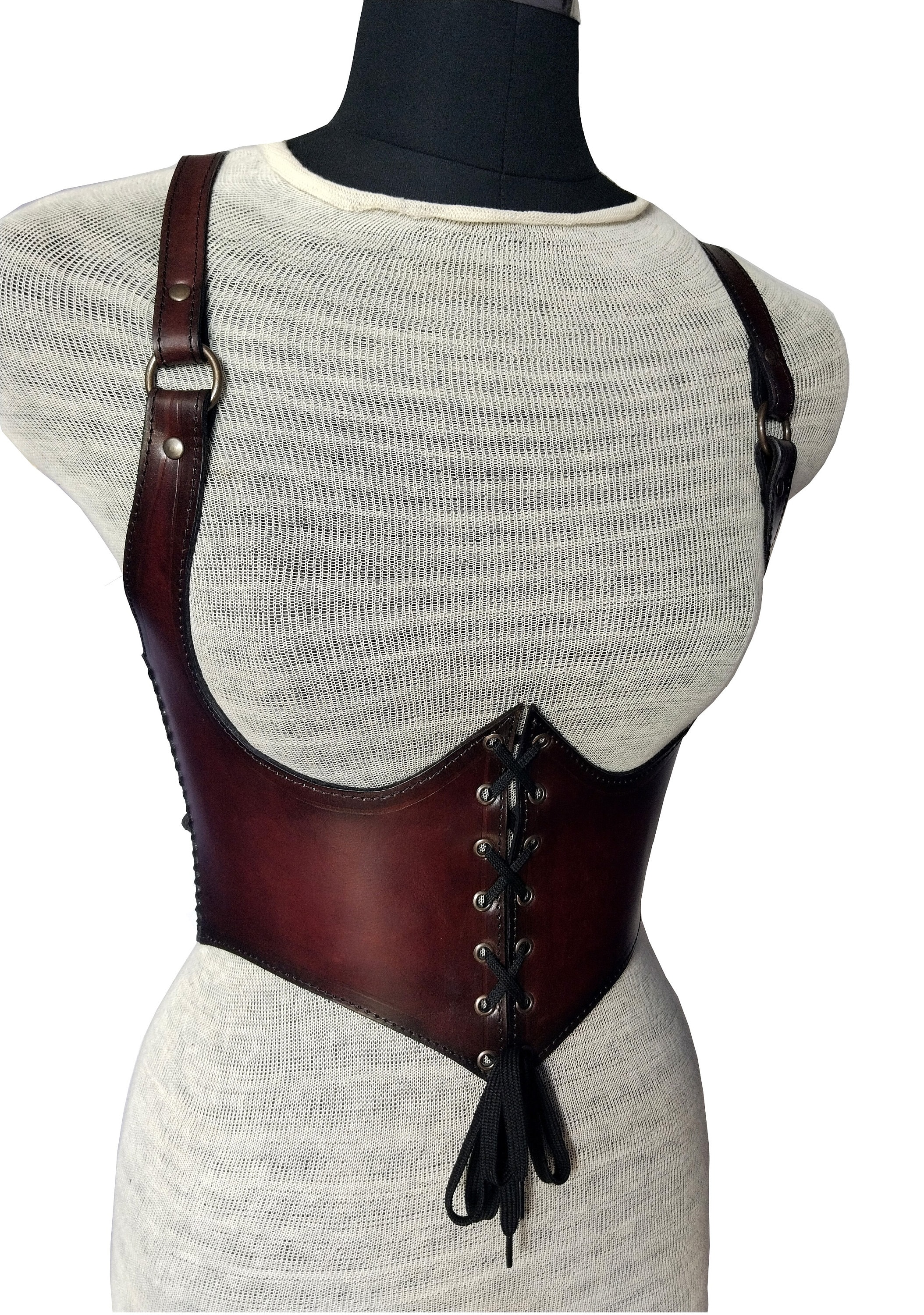 Pointed Leather Corset, Under the Bust, Laces in Front and Back