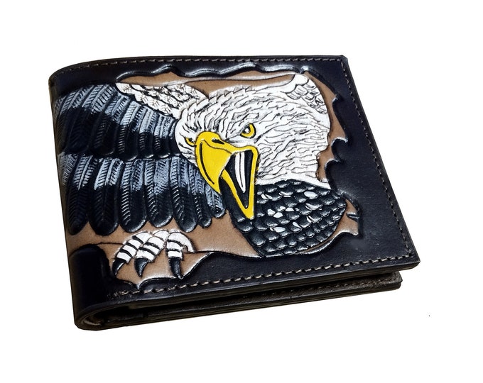 Bearbeitete, geschnitzte, handgefertigte Leder-Herren-Geldbörse, Cowboy-geschnitzte Bifold-Western-Cowboy-Geldbörse, Jubiläumsgeschenk für Ihn, Geschenk für Männer, Geschenk für Papa