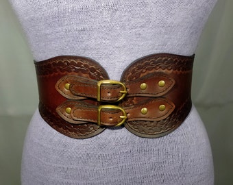 Antique Brown Medieval Leather Corset Belt, Handmade Medieval Leather Corset Belt for LARP, Tooled Handmade Leather Corset Belt