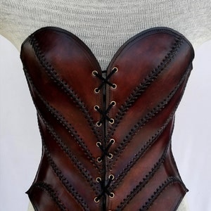 Medieval Leather Corset, LARP Handmade Leather Corset, Viking Leather Corset, Handmade Armor Antique Brown Leather Over-bust Corset