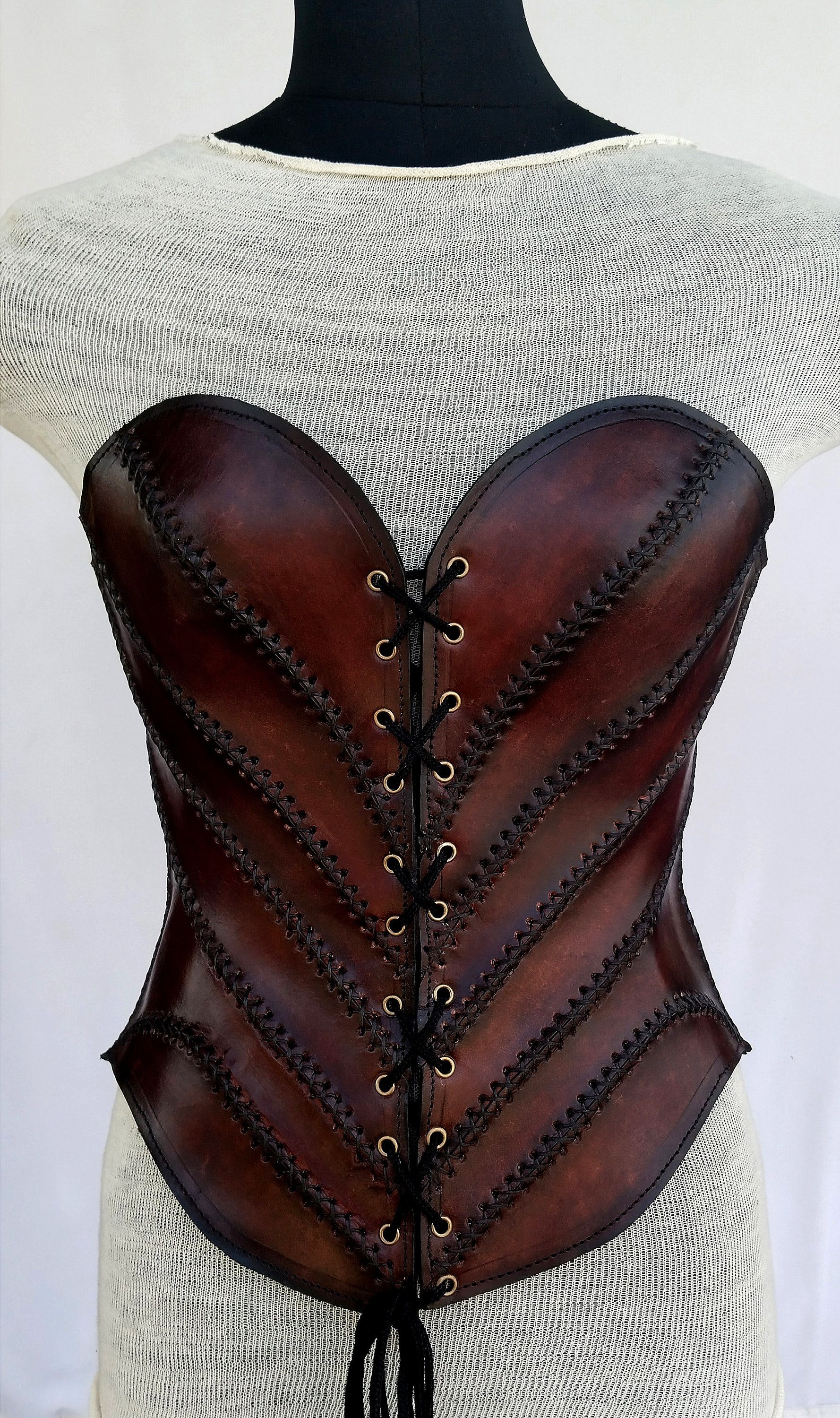 Medieval Leather Corset, LARP Handmade Leather Corset, Viking Leather Corset,  Handmade Armor Antique Brown Leather Over-bust Corset 