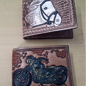 Tooled Carved Handmade Leather Mens Wallet Cowboy Carved Bifold Western Cowboy Wallet Anniversary Gift for Him Gift for Men Gift for Dad