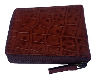 Handmade Leather Zipper Wallet on alligator crocodile animal print (RFID producted)