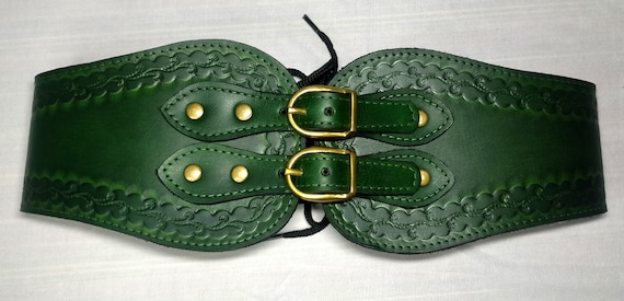 Green Medieval Leather Corset Belt, Handmade Medieval Leather Corset Belt  for LARP, Tooled Handmade Leather Corset Belt -  Canada