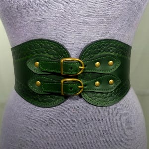 Handmade Tooled Medieval-Viking LARP Leather Corset Belt-Cosplay Armour-Fantasy Halloween for women Warrior Celtic Belt ANTIQUE GREEN
