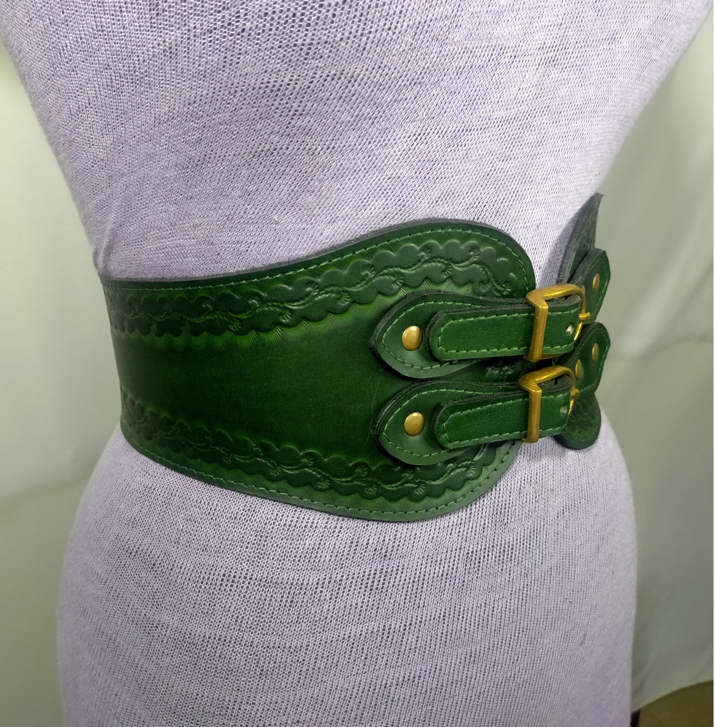 Green Medieval Leather Corset Belt Handmade Medieval Leather Etsy UK