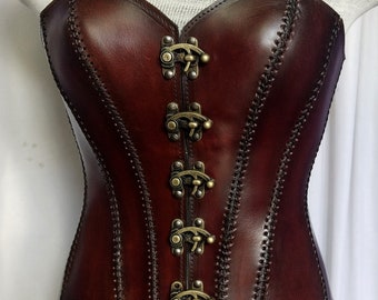Corsé de cuero marrón hecho a mano que cubre el busto: Armadura gótica steampunk