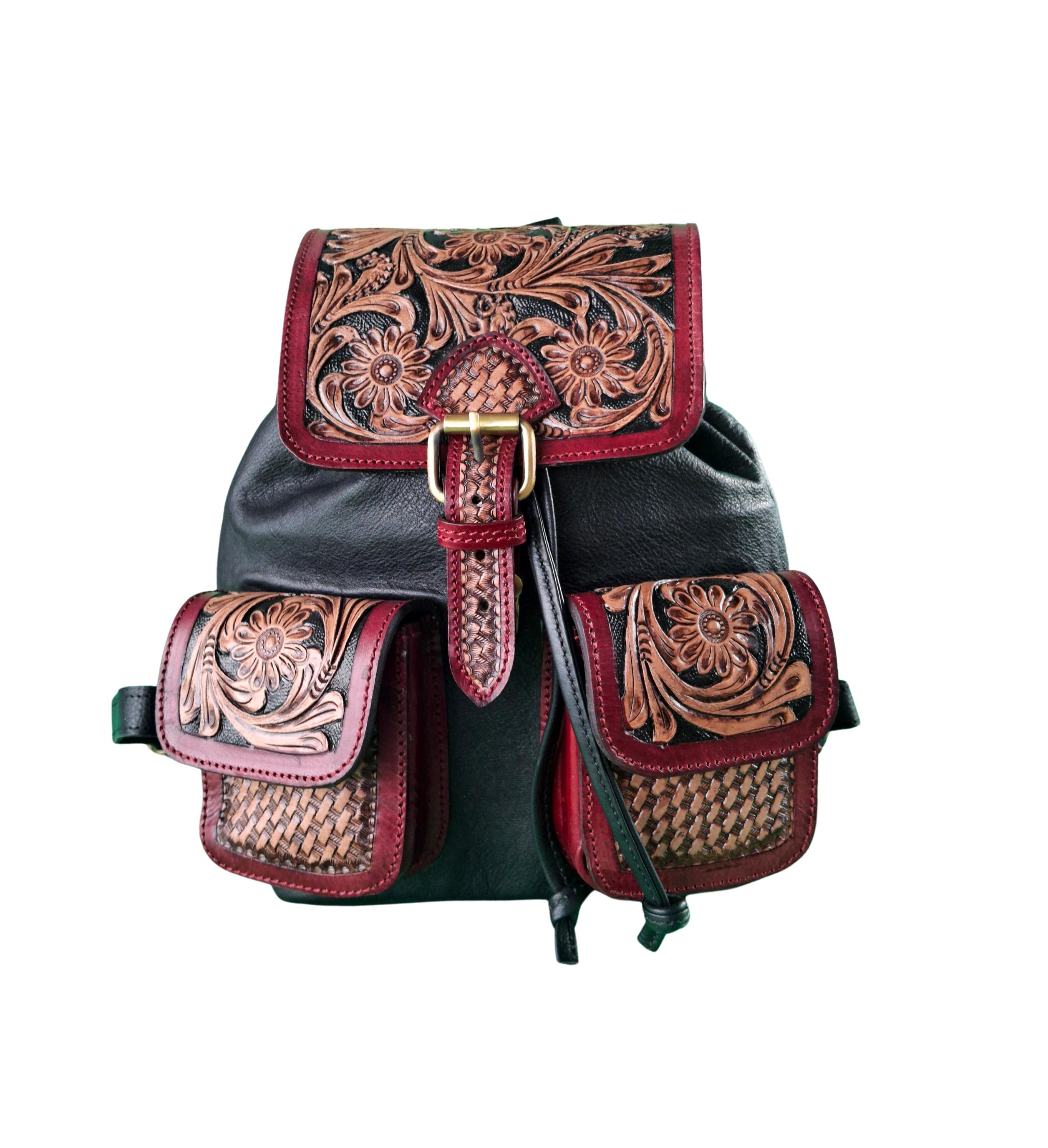 Genuine Cowhide Leather Sling Backpack with Tooled Design, 10x18 American Darling Cowhide Backpack - Etsy main image 2