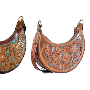 Sac hobo mode en cuir sculpté vintage fait main, sac à main pour dames occidentales au design floral, sac pour femme fabriqué à la main, cadeau pour petite amie