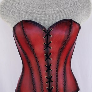 Medieval Leather Corset, LARP Handmade Leather Corset, Viking Leather Corset, Handmade Armor Antique Red Leather Over-bust Corset