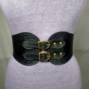 Handmade Tooled Medieval-Viking LARP Leather Corset Belt-Cosplay Armour-Fantasy Halloween for women Warrior Celtic Belt BLACK