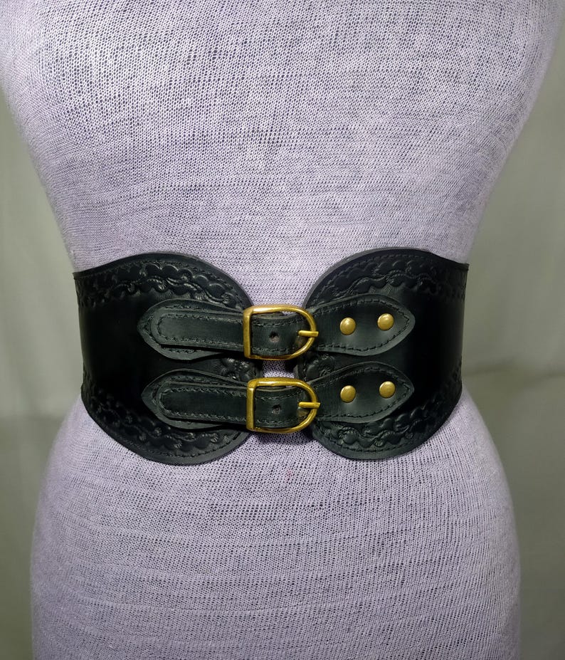 Handmade Tooled Medieval-Viking LARP Leather Corset Belt-Cosplay Armour-Fantasy Halloween for women Warrior Celtic Belt BLACK