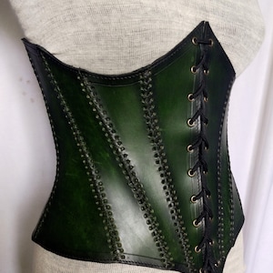 Medieval Leather Under-bust Corset, Viking And LARP Handmade Leather Corset, Handmade Armour Leather Corset, Antique Green Corset