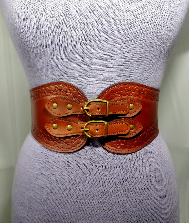 Handmade Tooled Medieval-Viking LARP Leather Corset Belt-Cosplay Armour-Fantasy Halloween for women Warrior Celtic Belt image 10