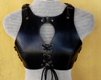 Shieldmaiden Warrior Armor, Black Leather Female Viking Chest-plate LARP cosplay medieval
