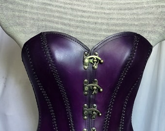 Handmade Purple Leather Corset: Gothic Steampunk Overbust Armour