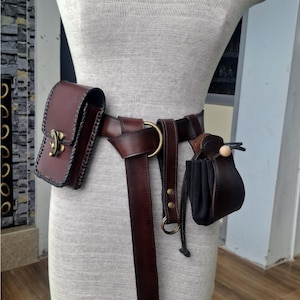 Viking Renaissance Medieval Unisex HandmadeLeather Belt for LARP, Ren Faire Viking Cosplay Belt Bags, Halloween Waist Pouches
