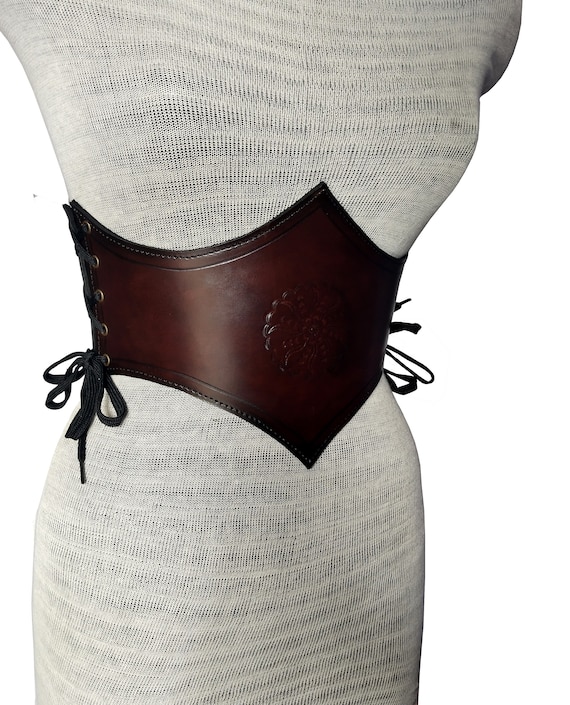 Antique Brown Medieval Leather Corset Belt, Handmade Medieval Leather  Corset Belt for LARP, Tooled Handmade Leather Corset Belt 