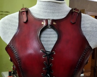 Shieldmaiden Warrior Armor, Red Antique Leather Female Viking Chest plate LARP cosplay medieval