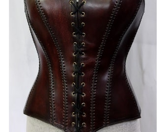 Medieval Leather Corset, LARP Handmade Leather Corset, Viking Leather Corset, Handmade Armor Antique Brown Leather Over-bust Corset