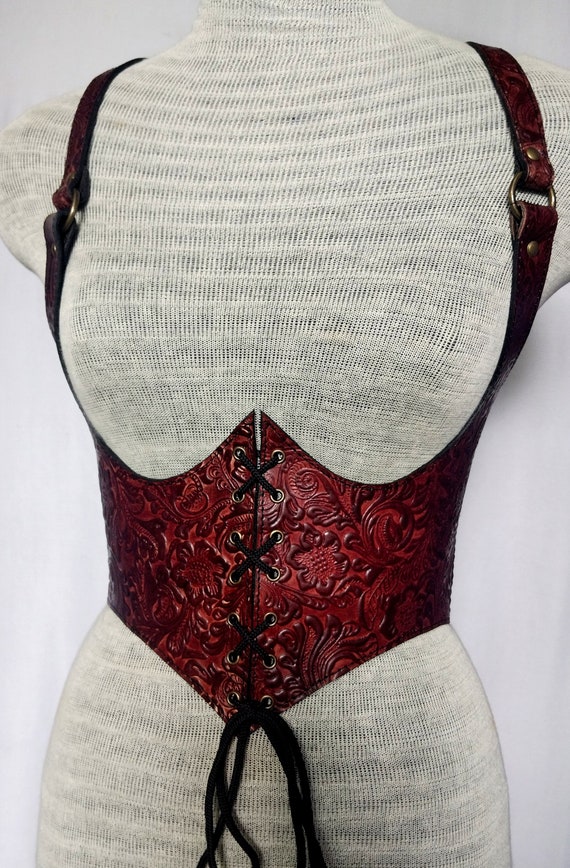 Embossed Viking Leather Corset, Medieval Leather Under-bust Corset, LARP  Handmade Leather Corset, Armor Leather Corset 
