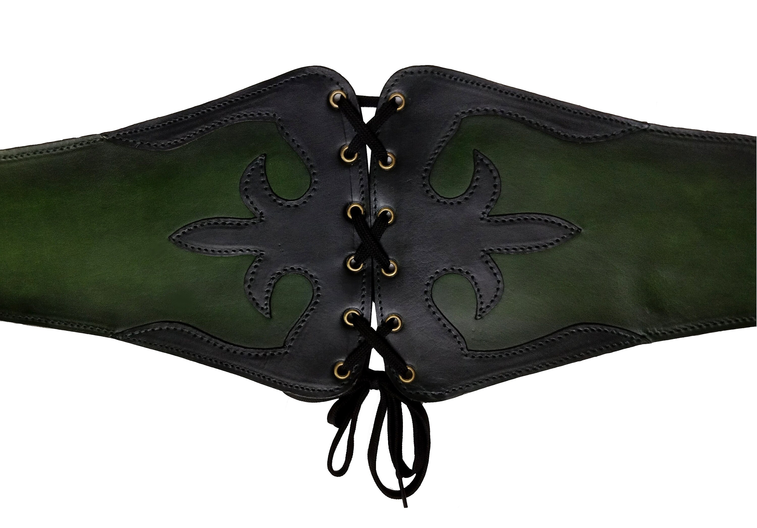 Classic Green Corset Belt Renaissance Bronze Buckle PU Leather Belts Handmade Green Leather Corset Belt: Medieval Renaissance  main image 3