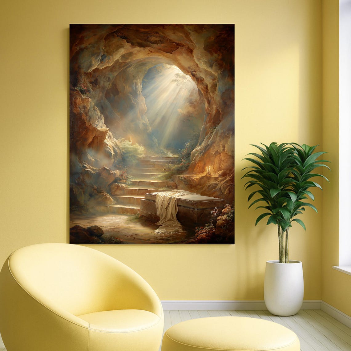 Empty Tomb Resurrection Canvas Art, Christian Easter Scene, He is Risen ...