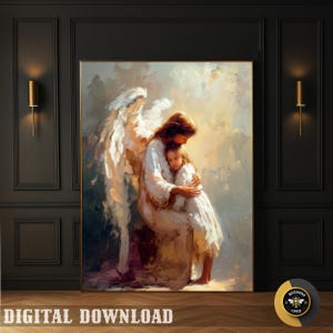 Guardian Angel Hug Art Print, Digital Download Christian Wall Decor