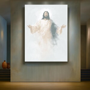 Jesus Open Arms Canvas Wall Art, Christian Faith Spiritual Artwork, Religious Home Decor