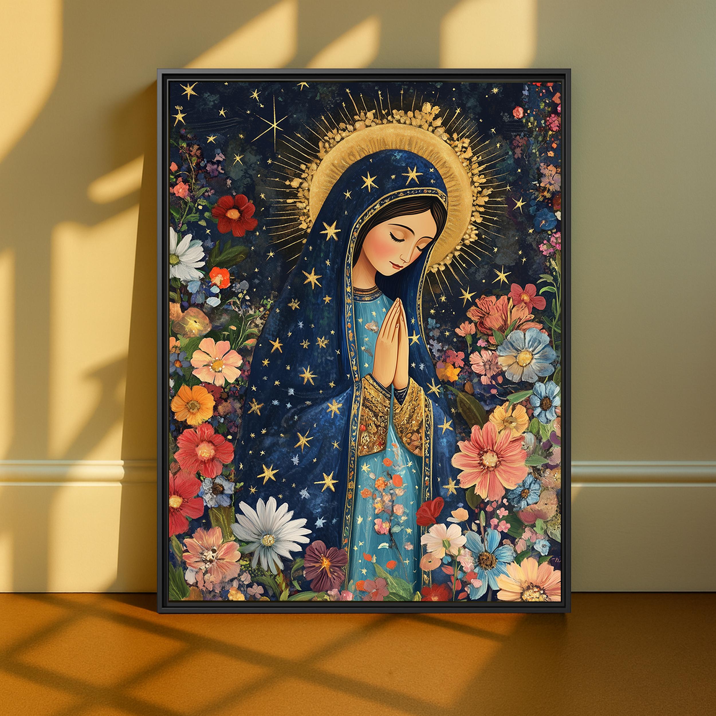 Virgin Mary Floral Art Print, Marian Wall Decor, Our Lady Poster ...