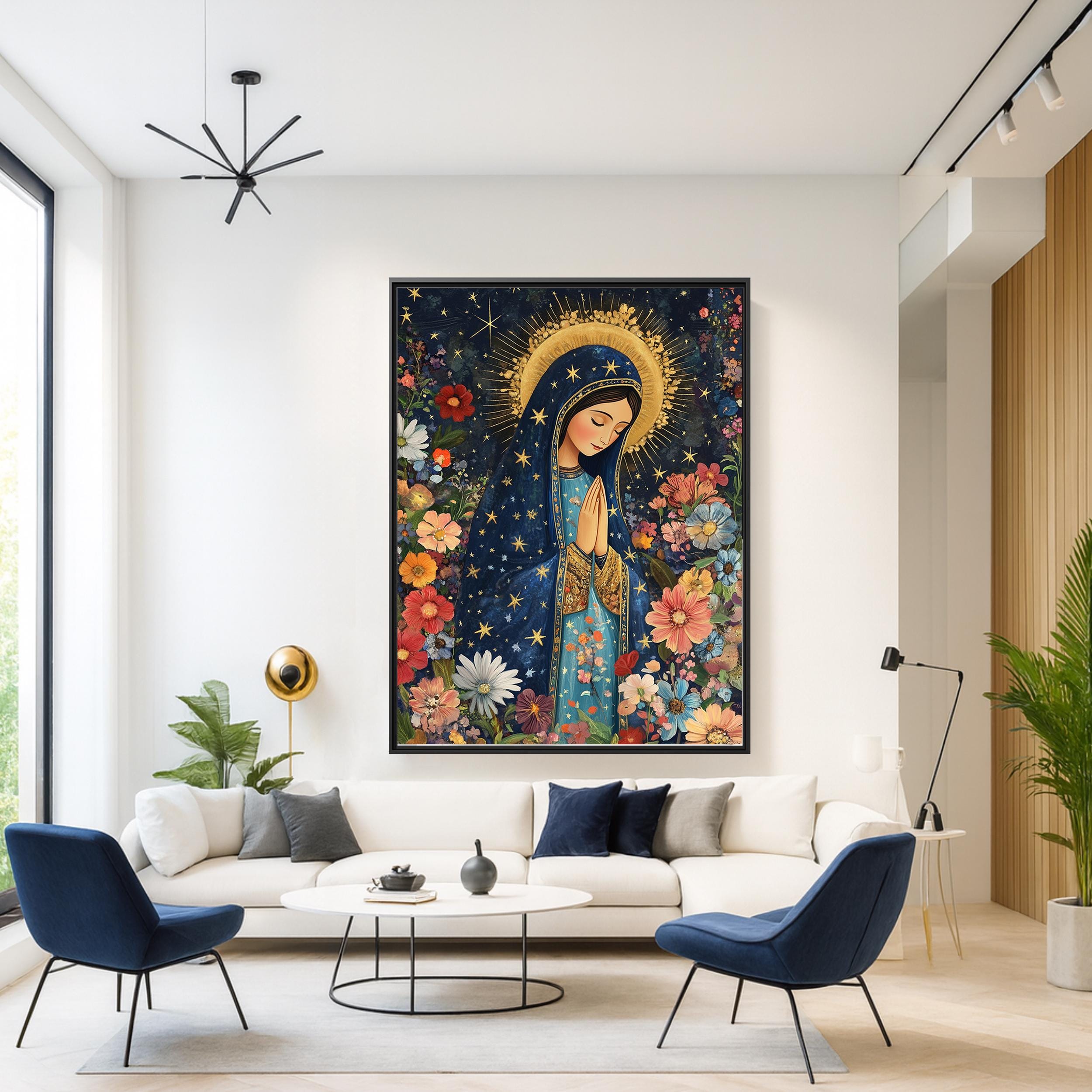 Virgin Mary Floral Art Print, Marian Wall Decor, Our Lady Poster ...