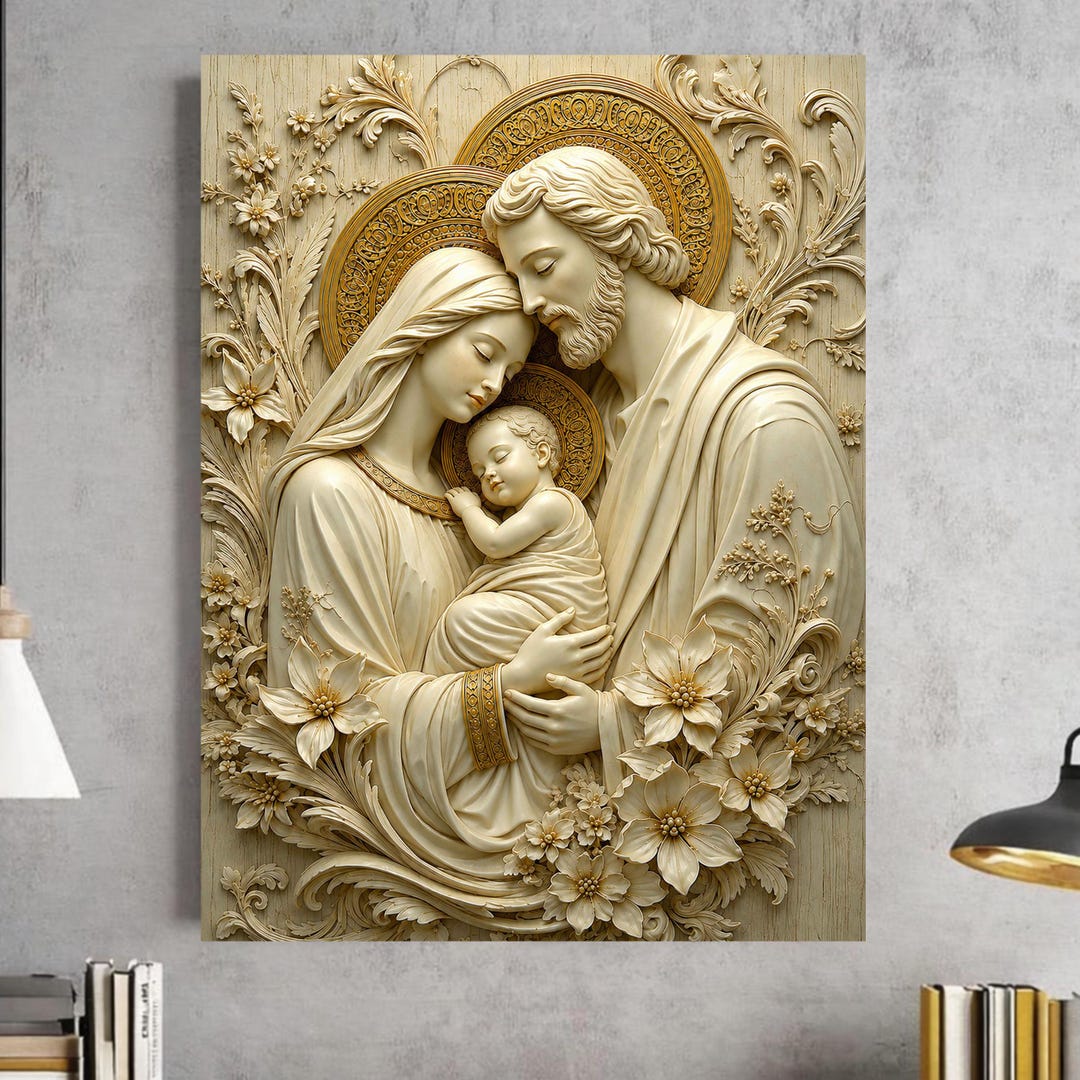 Holy Family Canvas Print – Christian Sculpture Style Wall Art - Etsy