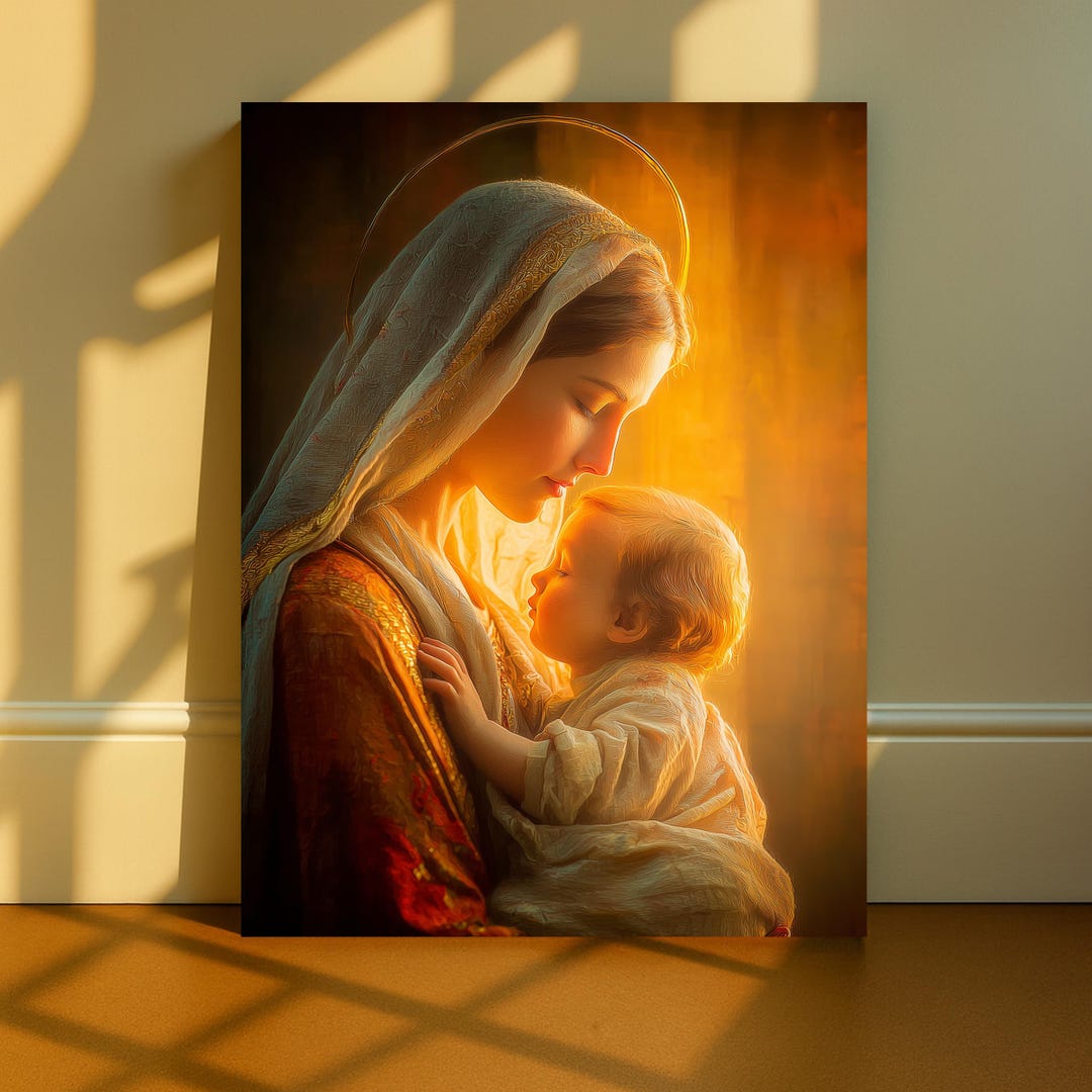 Virgin Mary Baby Jesus Canvas Art, Madonna Child Warm Light Painting ...