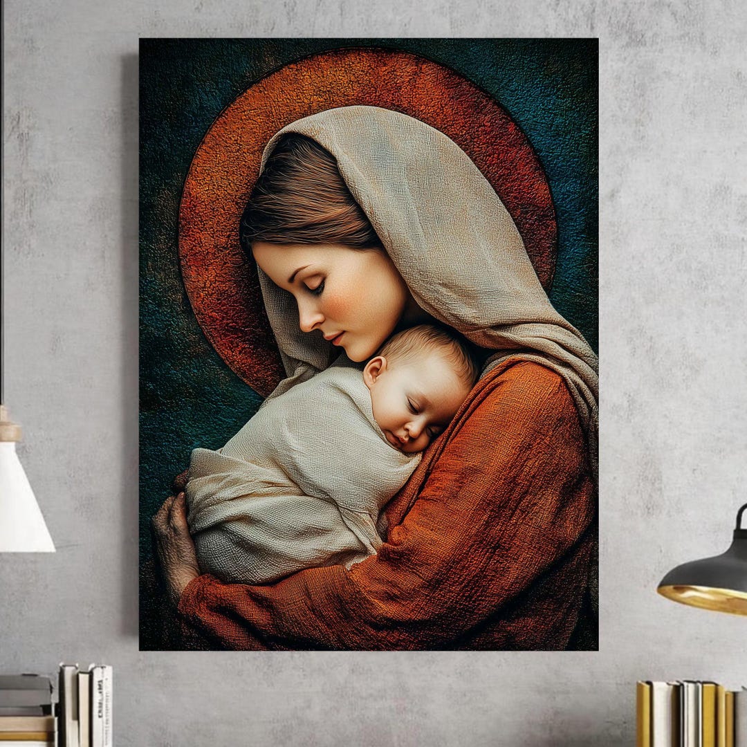 Virgin Mary Baby Jesus Canvas Print, Madonna Child Religious Wall Art ...