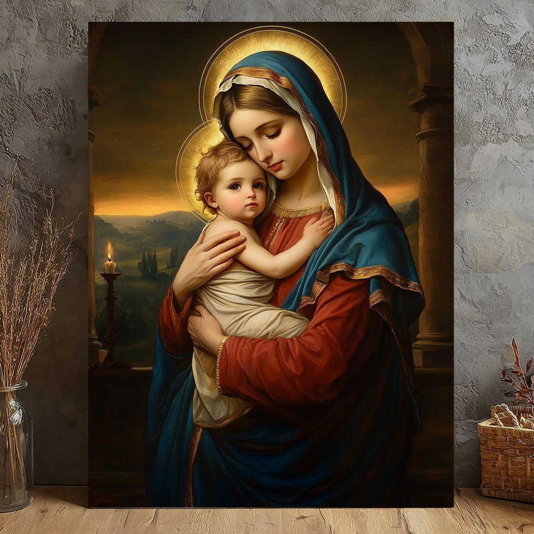 Virgin Mary and Baby Jesus Canvas Print – Catholic Home Decor - Etsy