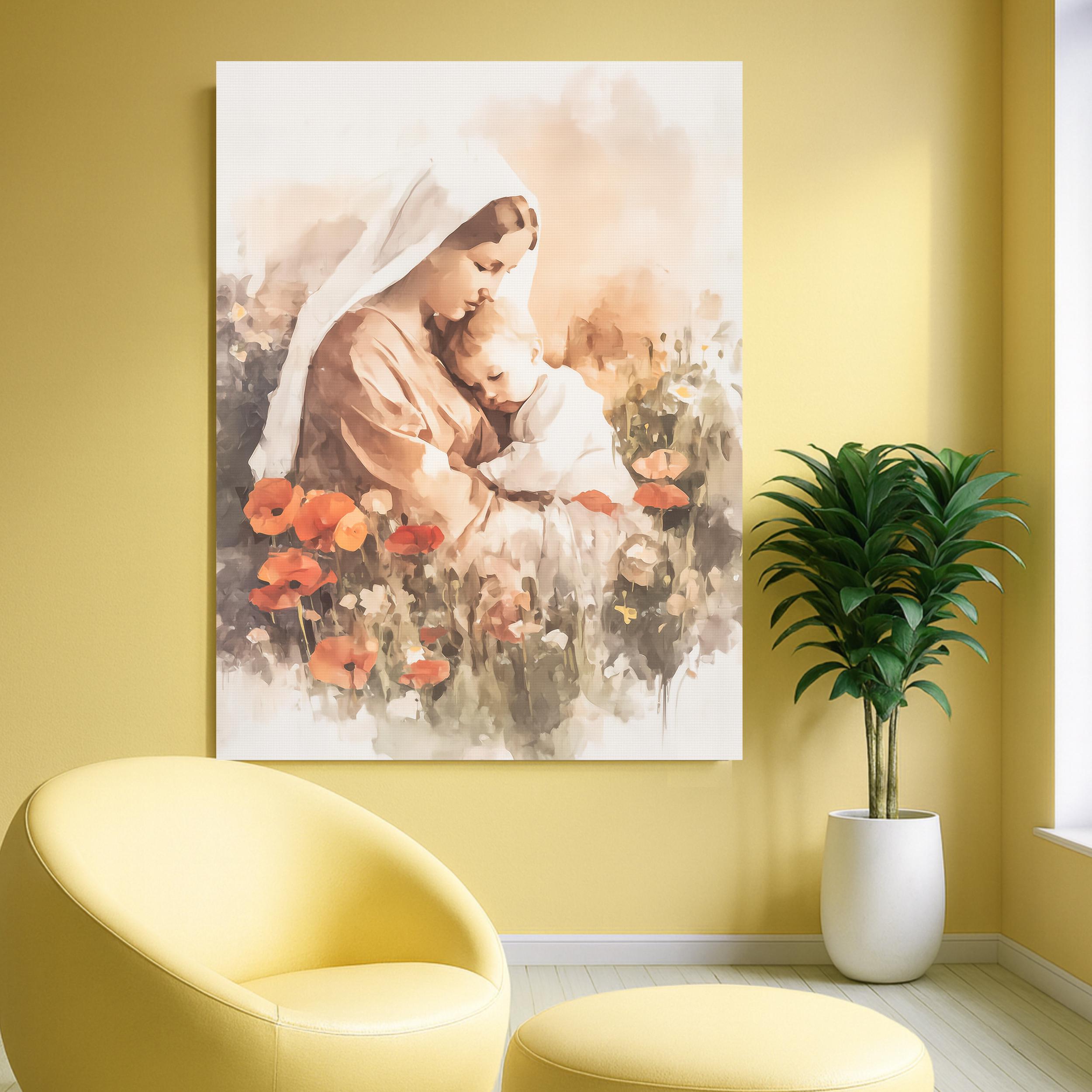 Virgin Mary and Baby Jesus Canvas Wall Art – Watercolor Christian ...
