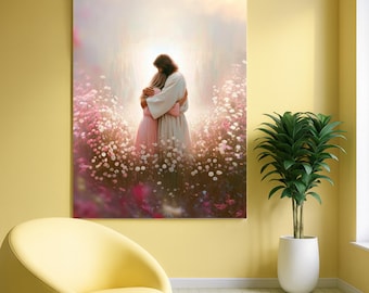 Jesus Embracing Woman Canvas Print, Christian Religious Wall Art