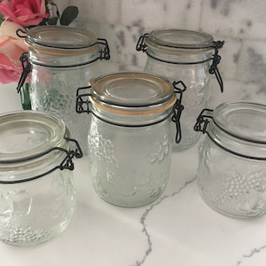 Vintage Set of 5 Wheaton Glass Fruit Jars with Airtight Lids