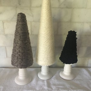 Holiday Yarn Tree Sets with stands, Mini Christmas Trees, Yarn Tree Sets, Farmhouse set of Trees Centerpiece