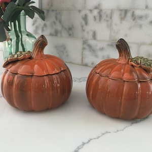 Keramik Handbemalte Kürbisse mit Deckel 2er Set