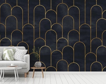 Peel and Stick Art Deco Wallpaper , Black Geometric Wallpaper , Bathroom Wallpaper , Minimalist Modern Wallpaper , Waterproof Wallpaper