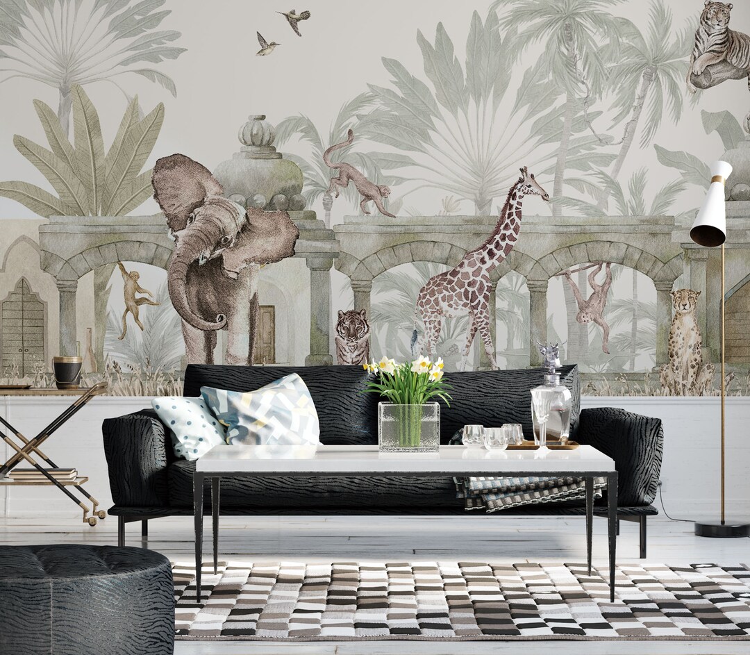 Peel and Stick SAFARI Animals Wallpaper Elephant Girafe - Etsy