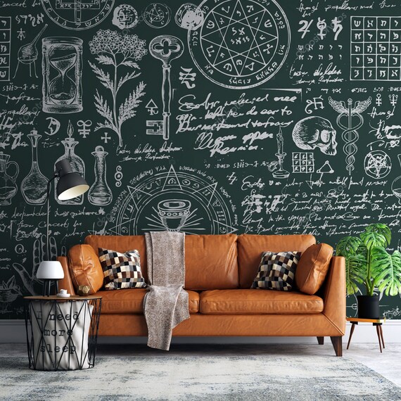 Chalk Writing Effect Wallpaper Khaki Color Peel and Stick Etsy